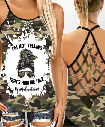 I'm Not Yelling That's How We Talk Criss-cross Tank Top For Female Veterans, Independence Day, 4th Of July - artsywoodsy