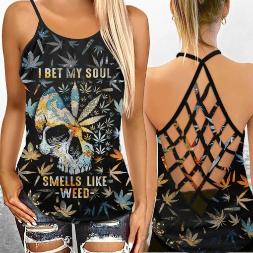 420 I Bet My Soul Smell Like Weed Criss-cross Tank Top & Short Leggings - artsywoodsy