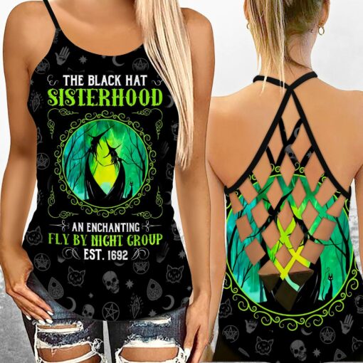 The Black Hat Sisterhood Criss-cross Tank Top For Witches, Witchcraft Lovers, Wicca - artsywoodsy