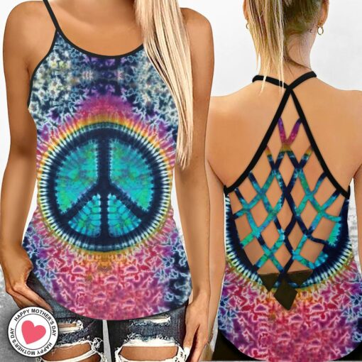 Hippie Peace Sign Criss Cross Tank Top For Hippie Lovers, Happy Mother's Day - artsywoodsy