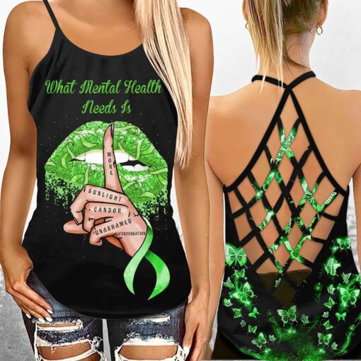 What Mental Health Needs Is More Sunlight, More Candor, And More Unashamed Conversation Criss Cross Tank Top & Short Leggings For Mental Health Awareness - artsywoodsy