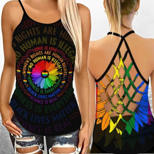 Love Is Love, Kindness Is Everything Criss-cross Tank Top & Leggings For LGBT Pride Month - artsywoodsy