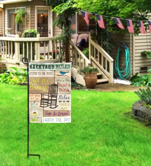 Backyard Rules All-Weather Garden Flag For Backyard, Patio, Porch, Deck Decor - artsywoodsy