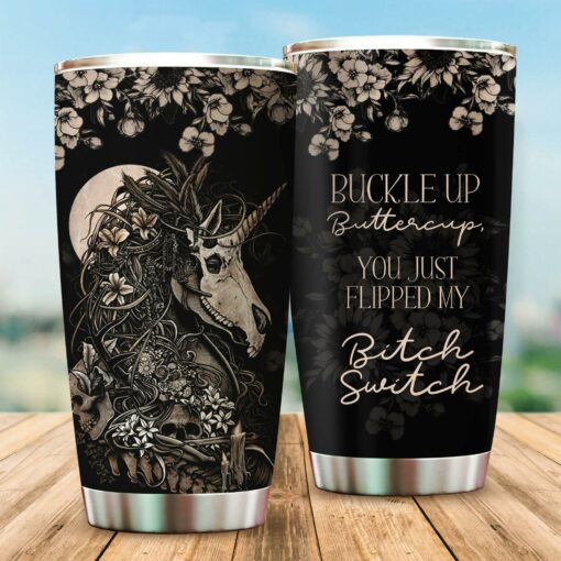 Buckle Up Buttercup Personalized Tumbler For Unicorn, Skull Lovers - artsywoodsy
