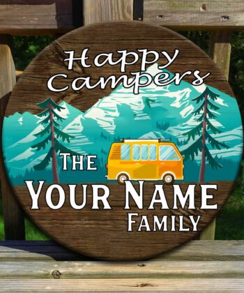 Custom Happy Campers Printed Wood Sign For Camping Lovers, Campers, Happy Father's Day - artsywoodsy