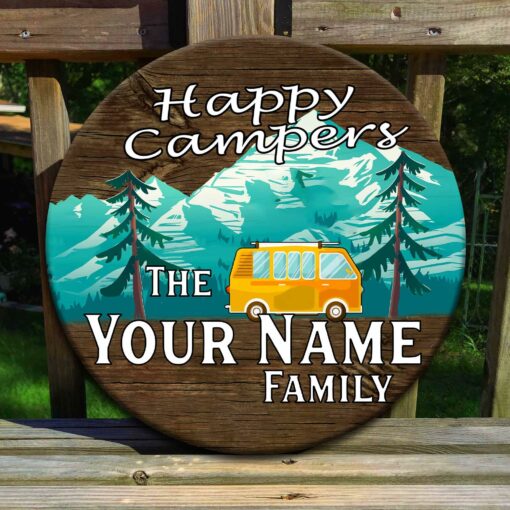 Custom Happy Campers Printed Wood Sign For Camping Lovers, Campers, Happy Father's Day - artsywoodsy