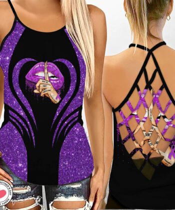 Don't Judge What You Don't Understand Criss-cross Tank Top & Short Leggings For Fibromyalgia Awareness Month - artsywoodsy