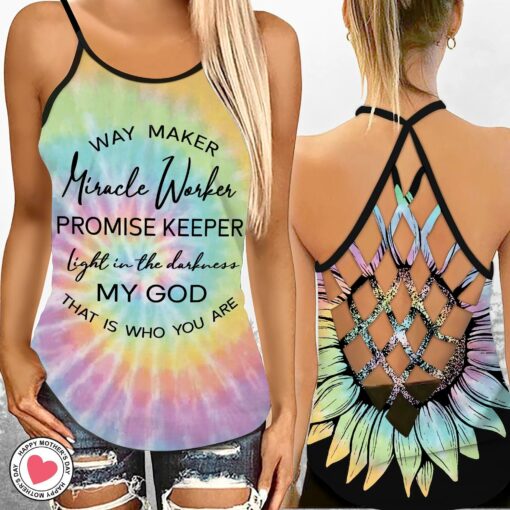 Custom Way Maker Promised Keeper Tie Dye Pattern Criss-cross Tank Top For Christians - artsywoodsy