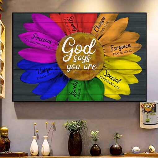 God Says You Are Rainbow Color Daisy Poster For LGBT Community, Queer Gift, Equality, Lesbian, Gay, Pride, LGBTQ, LGBT History Month - artsywoodsy