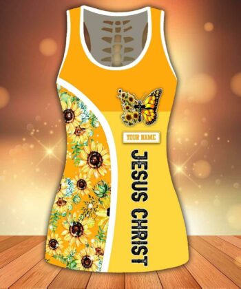 Custom Faith Hope Love Yellow Sunflower Pattern Tank Top & Leggings For Christians - artsywoodsy