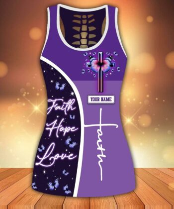 Custom Faith Hope Love Purple Butterfly Pattern Tank Top & Leggings For Christians - artsywoodsy