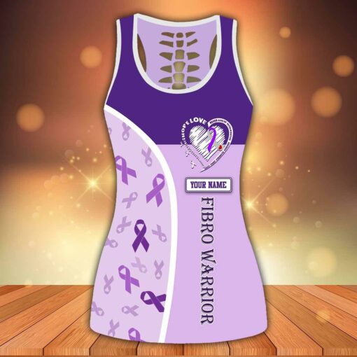 Custom Fibro Warrior Purple Ribbon Tank Top & Leggings For Fibromyalgia Awareness Month - artsywoodsy