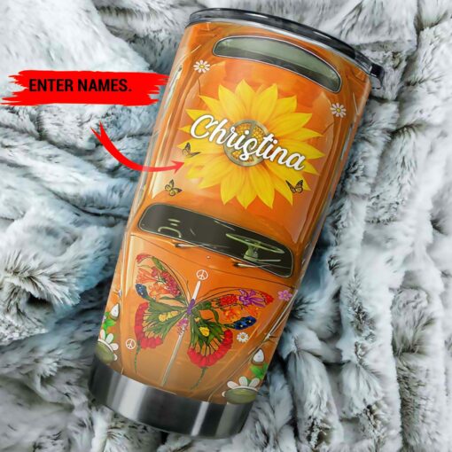 Hippie x Sunflower Tumbler Customized Name Sunflower Hippie Car
