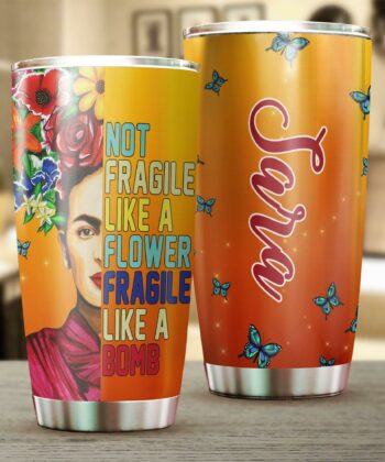 Custom Personalized name stainless steel tumbler drinkware family gift ideas for friend couple turtle lovers - Frida Kahlo Flower TY05022110