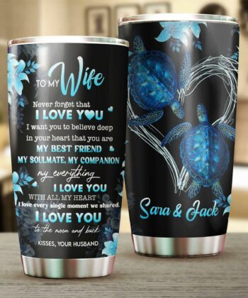 Custom Personalized name stainless steel tumbler drinkware family gift ideas for friend couple turtle lovers - Butterfly Daughter TY0402211