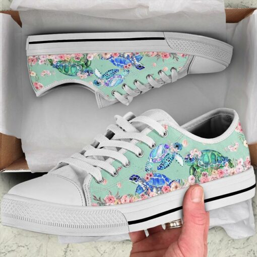 SEA TURTLE FLOWERS LOW TOP SHOES