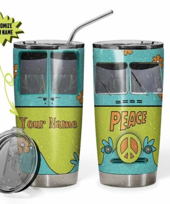 Gearhumans 3D Peace Hippie Car Custom Name Design Vacuum Insulated Tumbler