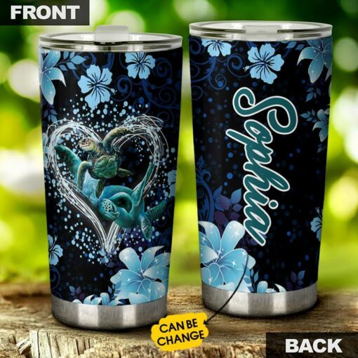 Personalized name stainless steel tumbler drinkware family gift ideas for family friends - Turtle Flowers TY1702211