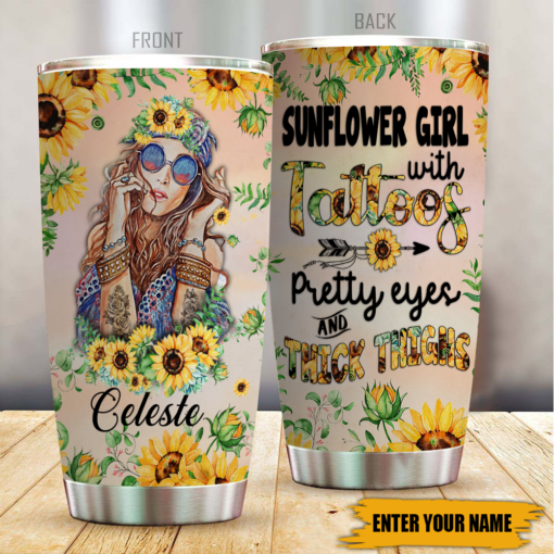 Hippie X Tattoo X Sunflower Tumbler Customized Name Hippie X Tattoo X Sunflower Sunflower Girl