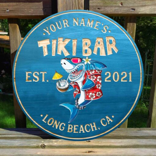 Custom Tiki Bar Shark Coconut Juice Printed Wood Sign For Tiki Bar, Beach Bar, Summer Decor, Happy Father's Day, Gift For Father, Gift For Dad - artsywoodsy