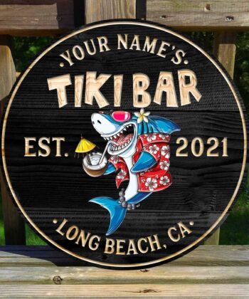 Custom Tiki Bar Shark Coconut Juice Printed Wood Sign For Tiki Bar, Beach Bar, Summer Decor, Happy Father's Day, Gift For Father, Gift For Dad - artsywoodsy