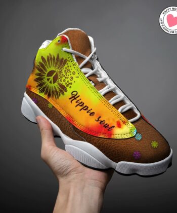 Custom Leather Sunflower Hippie Soul Jordan 13 Shoes - artsywoodsy