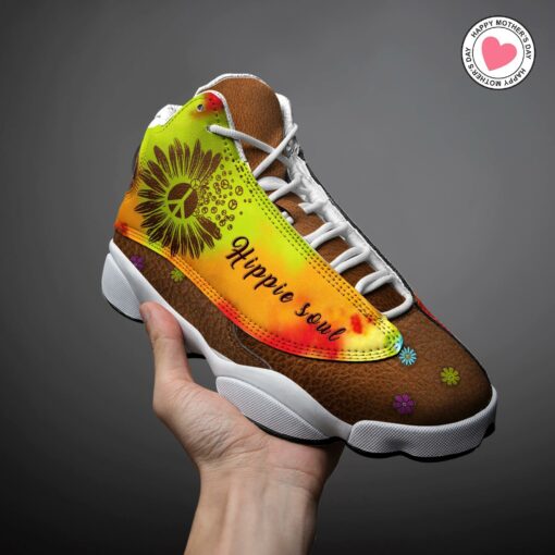 Custom Leather Sunflower Hippie Soul Jordan 13 Shoes - artsywoodsy