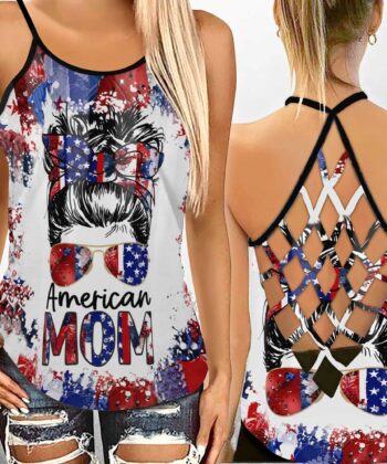 American Mom Criss-cross Tank Top For Independence Day, 4th Of July - artsywoodsy