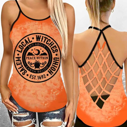Salem Local Witches Union Criss-cross Tank & Leggings Top For Witches, Wicca - artsywoodsy