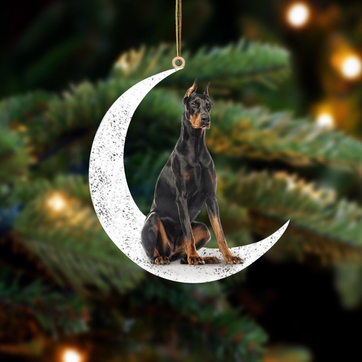 Doberman 2 Sit On The Moon Two Sided Ornament, Dog Lovers Gift ...