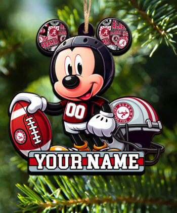 Alabama Crimson Tide 2 Layered Wooden Ornament Personalized Your Name And Number, Football Team And MK Mouse Ornament, Football Lover Gifts ETHY-52624
