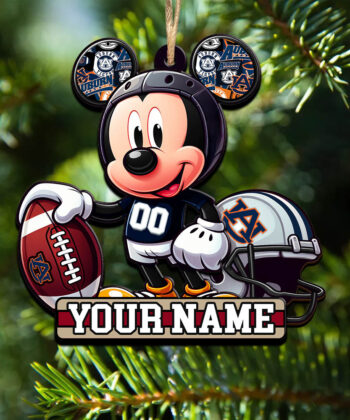 Auburn Tigers 2 Layered Wooden Ornament Personalized Your Name And Number, Football Team And MK Mouse Ornament, Football Lover Gifts ETHY-52624
