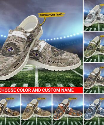 Baltimore Ravens H-D Shoes Custom Your Name And Choose Your Camo, Sport Camouflage Team H-Ds, Sport Shoes For Fan ETRG-52474