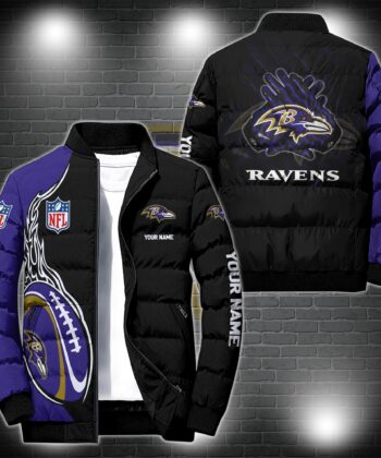 Baltimore Ravens Puffer Jacket Personalized Your Name, Sport Puffer Jacket, Gift For Sport Fan