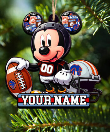 Boise State Broncos 2 Layered Wooden Ornament Personalized Your Name And Number, Football Team And MK Mouse Ornament, Football Lover Gifts ETHY-52624
