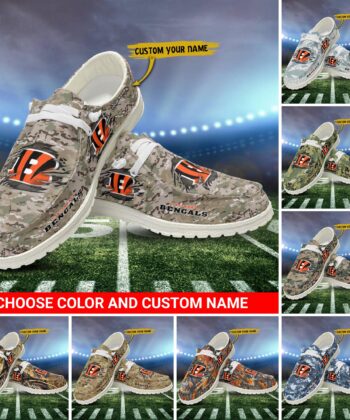 Cincinnati Bengals H-D Shoes Custom Your Name And Choose Your Camo, Sport Camouflage Team H-Ds, Sport Shoes For Fan ETRG-52474