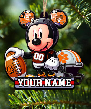 Clemson Tigers 2 Layered Wooden Ornament Personalized Your Name And Number, Football Team And MK Mouse Ornament, Football Lover Gifts ETHY-52624