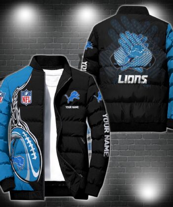 Detroit Lions Puffer Jacket Personalized Your Name, Sport Puffer Jacket, Gift For Sport Fan