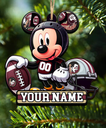 Florida State Seminoles 2 Layered Wooden Ornament Personalized Your Name And Number, Football Team And MK Mouse Ornament, Football Lover Gifts ETHY-52624