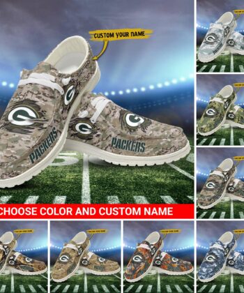 Green Bay Packers H-D Shoes Custom Your Name And Choose Your Camo, Sport Camouflage Team H-Ds, Sport Shoes For Fan ETRG-52474