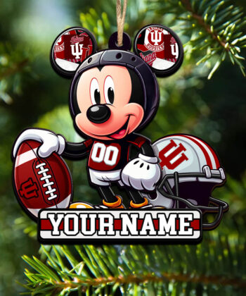 Indiana Hoosiers 2 Layered Wooden Ornament Personalized Your Name And Number, Football Team And MK Mouse Ornament, Football Lover Gifts ETHY-52624