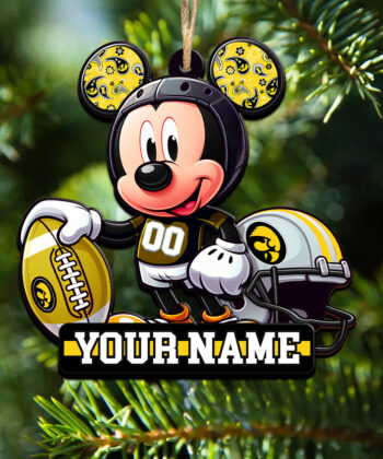 Iowa Hawkeyes 2 Layered Wooden Ornament Personalized Your Name And Number, Football Team And MK Mouse Ornament, Football Lover Gifts ETHY-52624