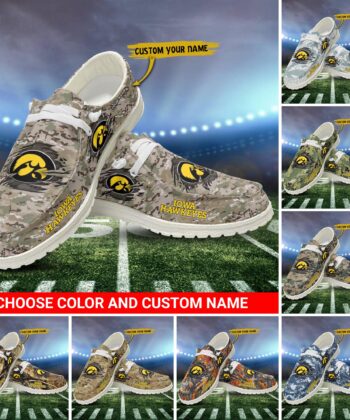 Iowa Hawkeyes H-D  Shoes Custom Your Name And Choose Your Camo, Sport Camouflage Team H-D, Sport Shoes For Fan ETRG-52511
