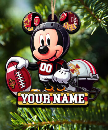 Iowa State Cyclones 2 Layered Wooden Ornament Personalized Your Name And Number, Football Team And MK Mouse Ornament, Football Lover Gifts ETHY-52624