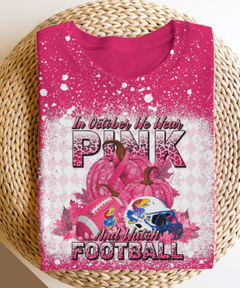 Kansas Jayhawks Bleached Sweatshirt, Tshirt, Hoodie, In October We Wear Pink And Watch Football, Cancer Awareness, Sport Shirts For Fan EHIVM-52076