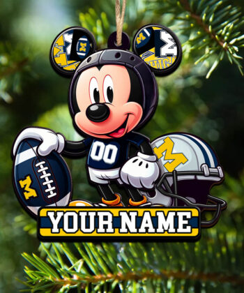 Michigan Wolverines 2 Layered Wooden Ornament Personalized Your Name And Number, Football Team And MK Mouse Ornament, Football Lover Gifts ETHY-52624