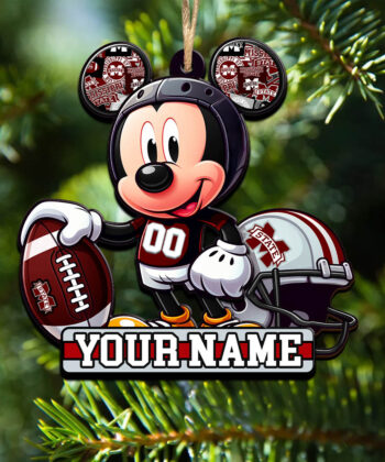 Mississippi State Bulldogs 2 Layered Wooden Ornament Personalized Your Name And Number, Football Team And MK Mouse Ornament, Football Lover Gifts ETHY-52624