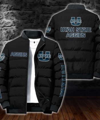 NCAA Custom Name Utah State Aggies Personalized Unisex Adults Sports Packable Lightweight Puffer Jacket Gifts For Football Lovers_PHG2610