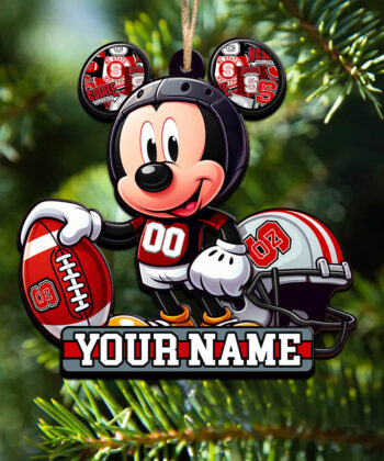 NC State Wolfpack 2 Layered Wooden Ornament Personalized Your Name And Number, Football Team And MK Mouse Ornament, Football Lover Gifts ETHY-52624