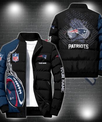 New England Patriots Puffer Jacket Personalized Your Name, Sport Puffer Jacket, Gift For Sport Fan